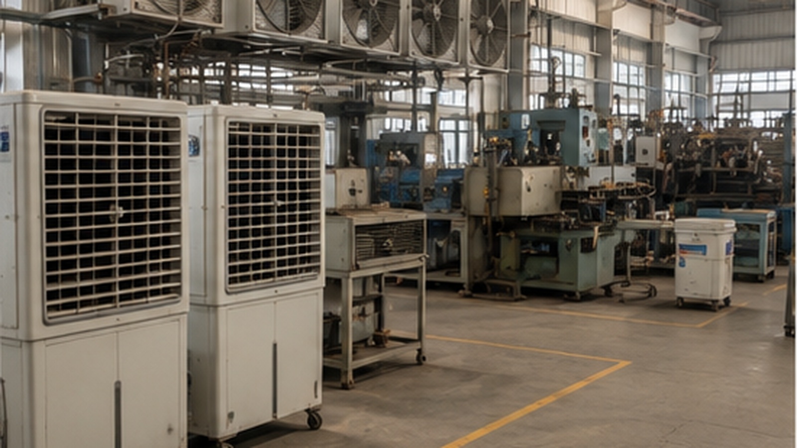 Industrial factory using multiple cooling systems due to excessive heat