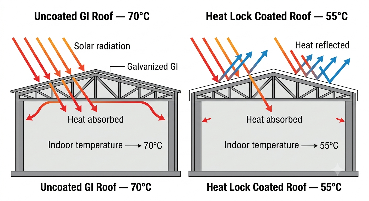 Aerial view of large industrial warehouse complex in India showing metal roofs — a common application for roof cooling systems