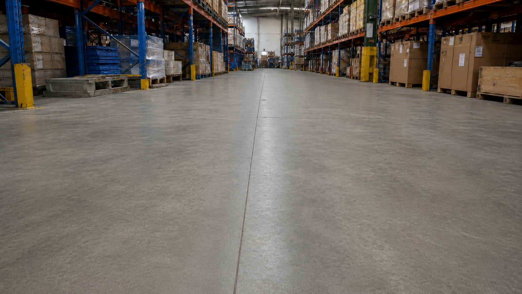 Warehouse concrete floor restored after crack and joint repair