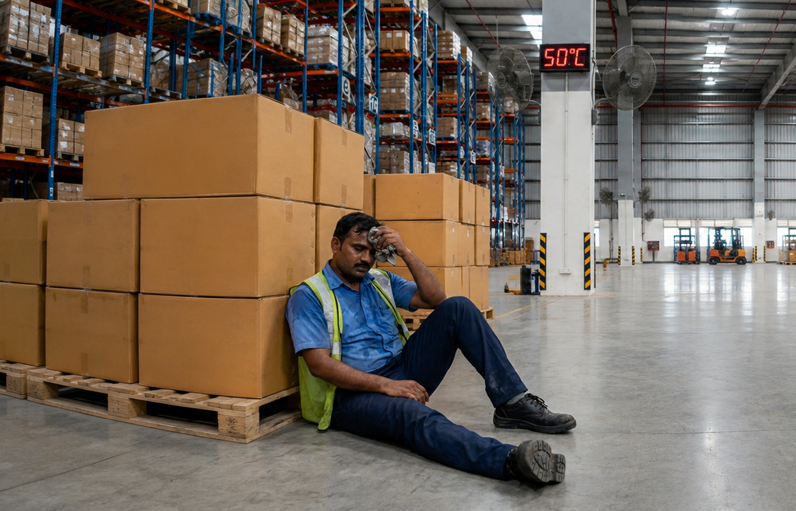 Factory employee affected by excessive warehouse heat