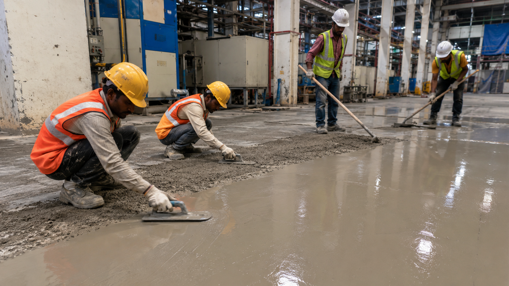 Damaged industrial floor before repair and levelling