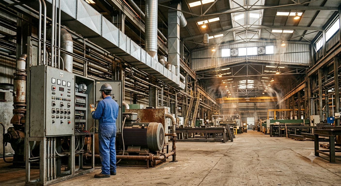 Industrial facility showing reduced efficiency across labour, equipment, and energy due to heat