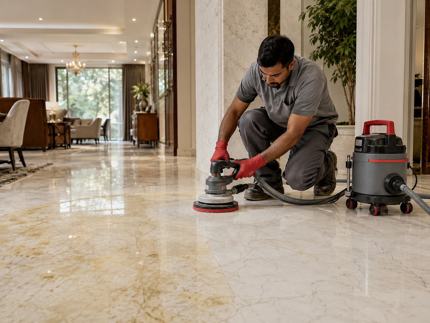 White marble stain treatment and protection concept for installed marble