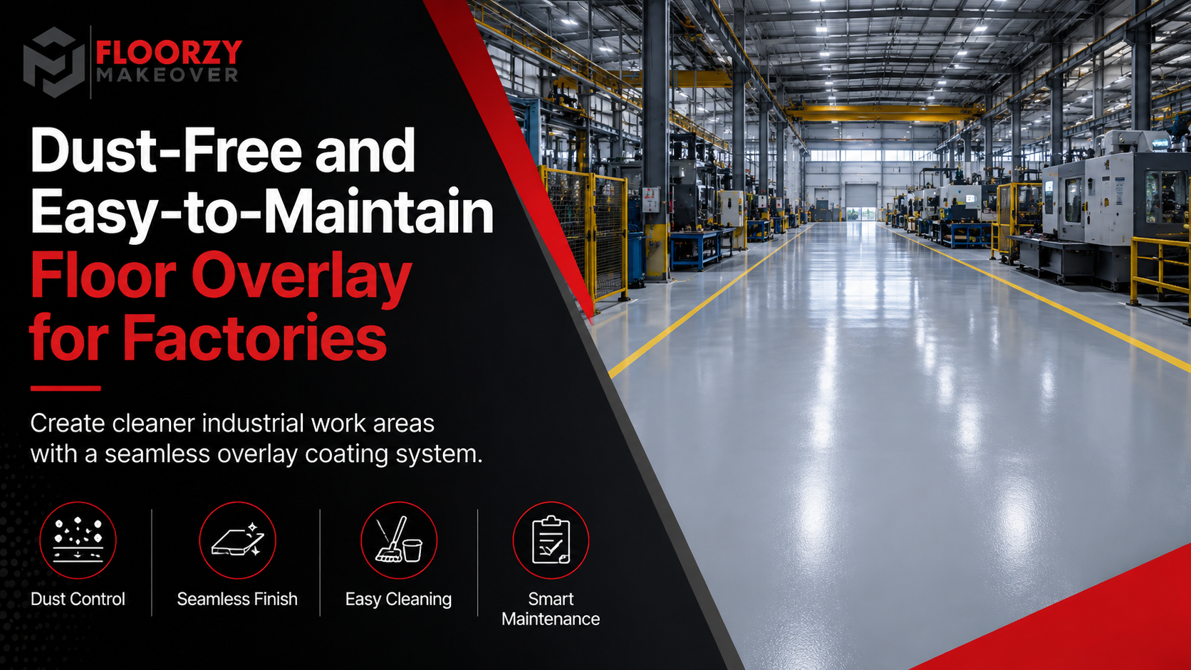 Industrial concrete floor transformation using Floorzy overlay coating system