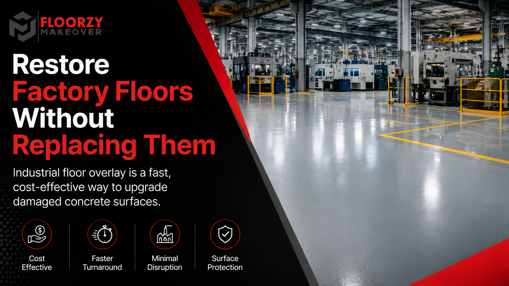 Industrial floor overlay coating project by Floorzy Makeover for factories and warehouses in Bangalore