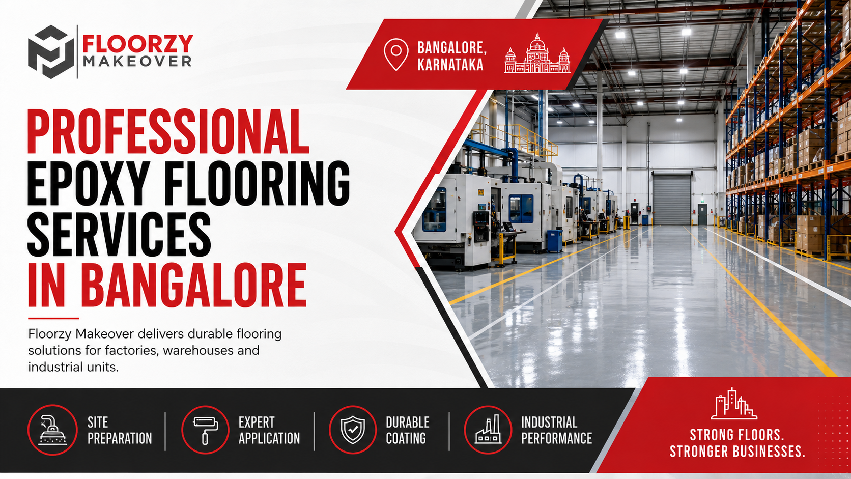 Best epoxy flooring company in Bangalore for factories and warehouses by Floorzy Makeover
