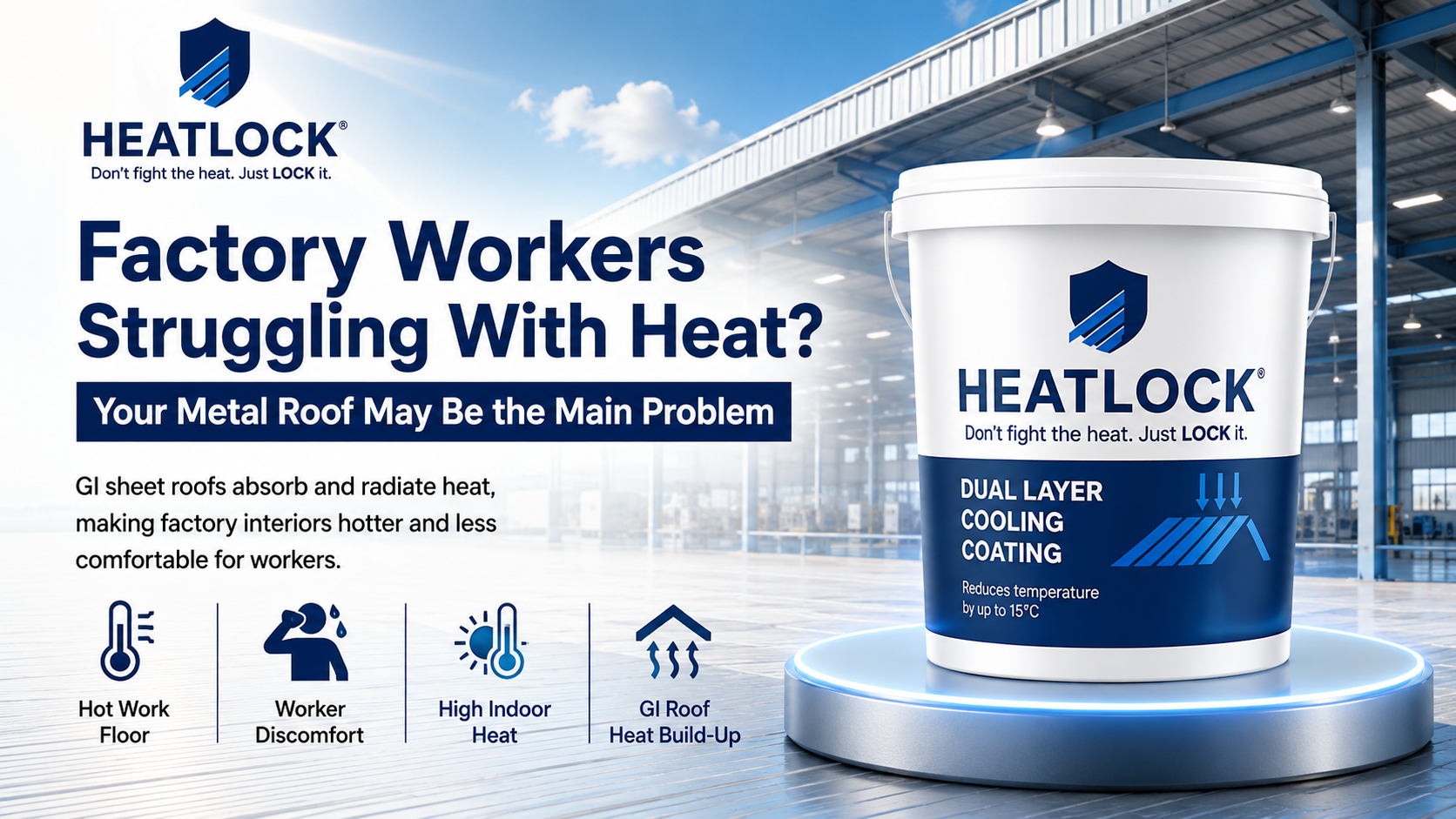 Heat Lock by DUSH Italy for reducing solar heat on industrial metal roofs