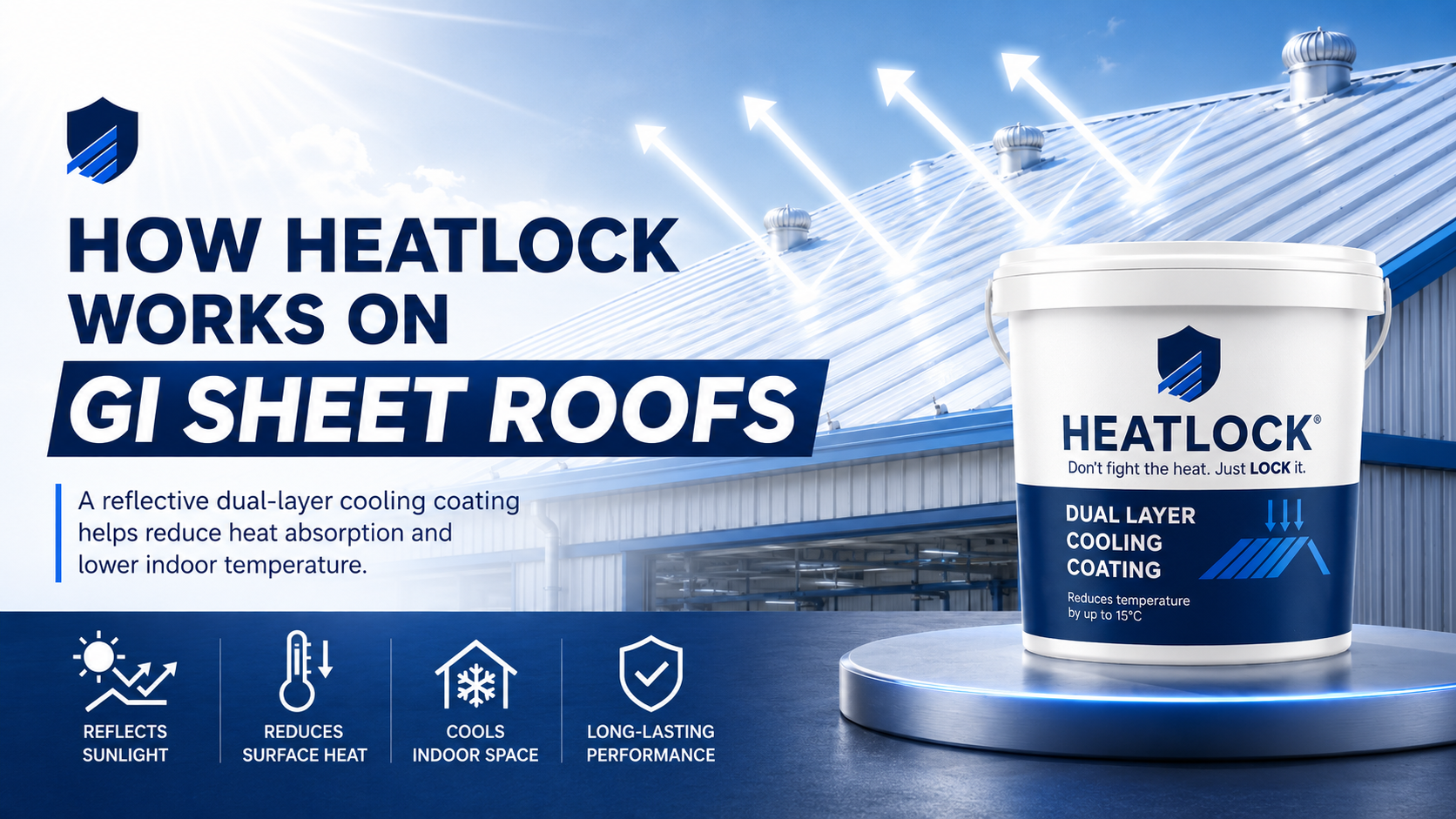 Heat Lock solar reflective thermal barrier coating for GI sheet roofs and warehouses