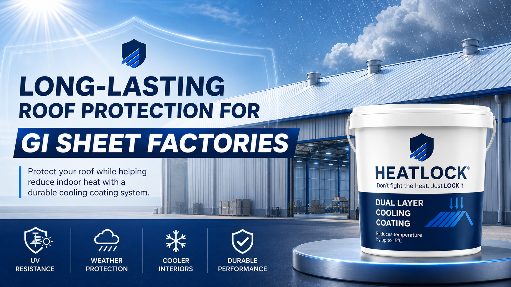 Heat Lock by DUSH Italy applied by Floorzy for industrial roof heat reduction in India