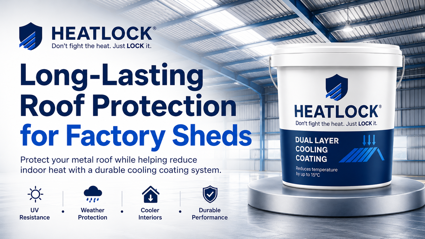 Heat Lock industrial shed cooling system for worker comfort and lower roof heat