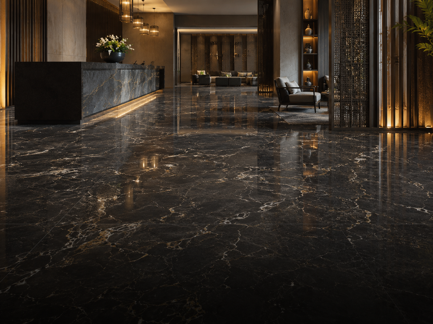 Luxurious polished marble lobby