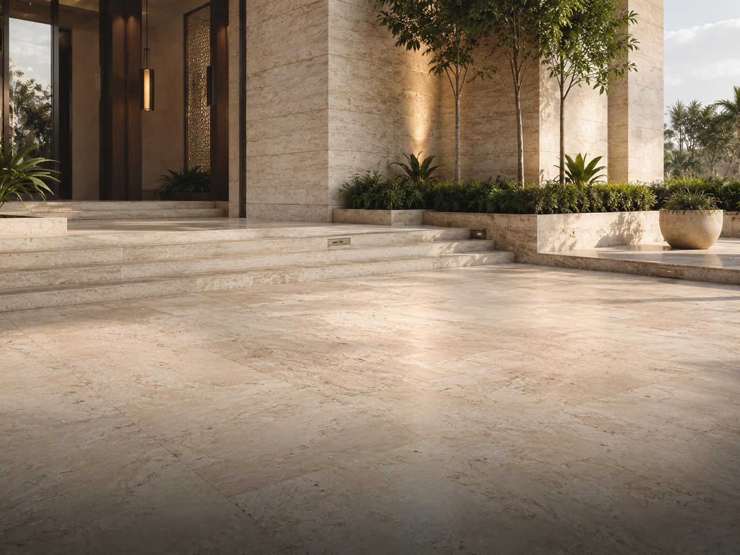 Luxury natural stone courtyard entrance