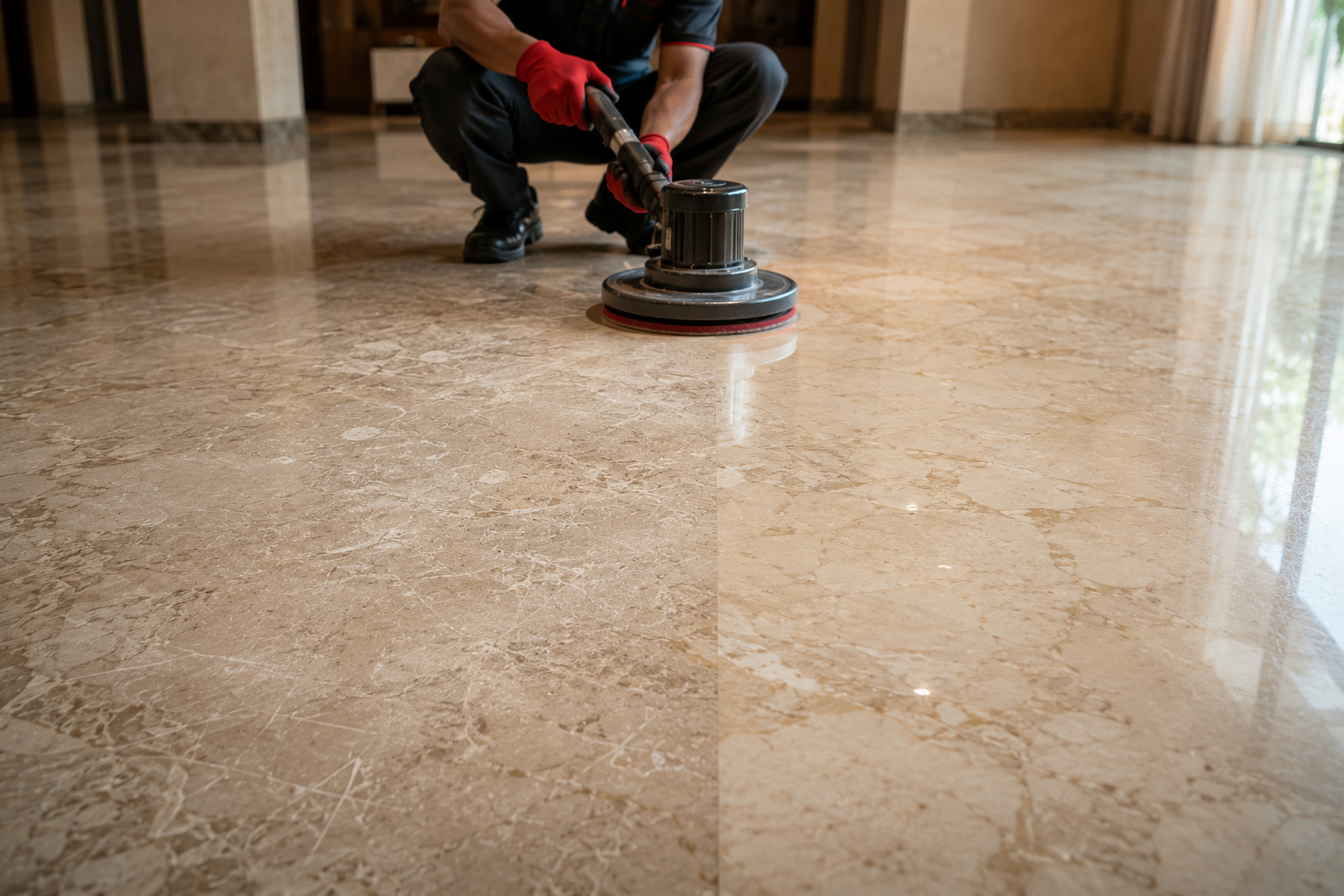 Marble floor correction before and after