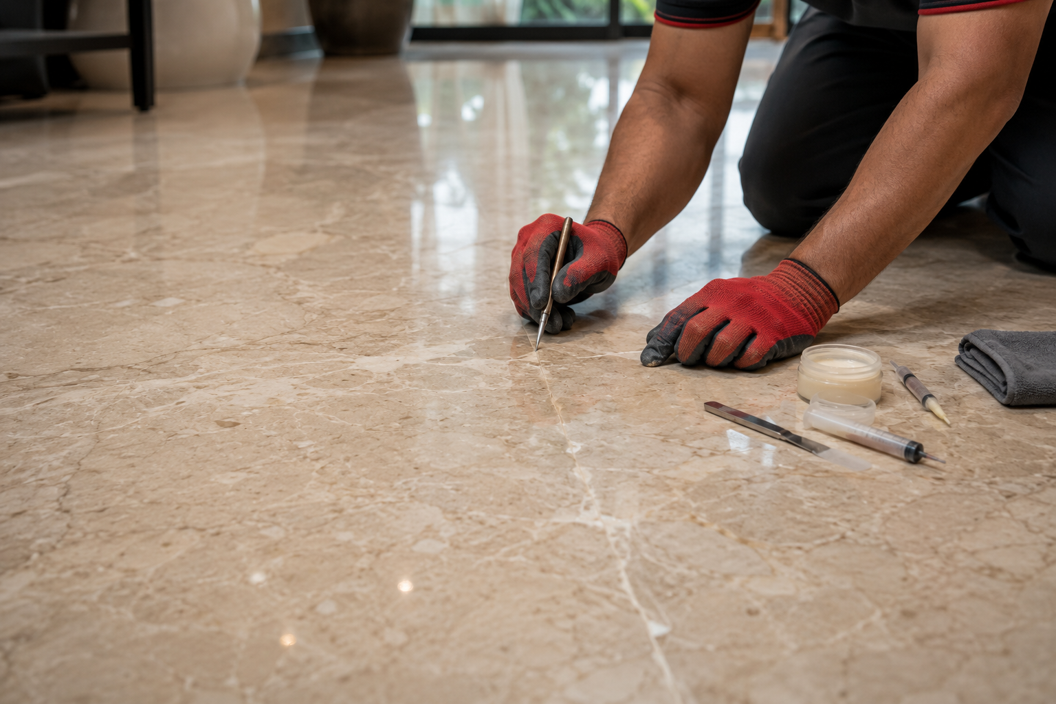 Stone floor repair before and after