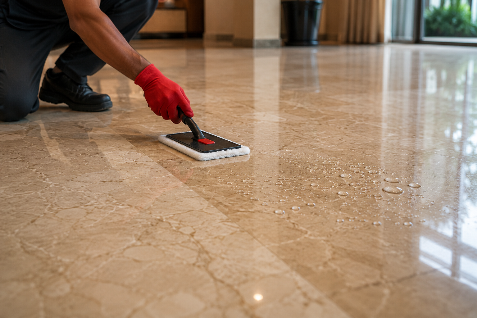 Protected marble floor finish