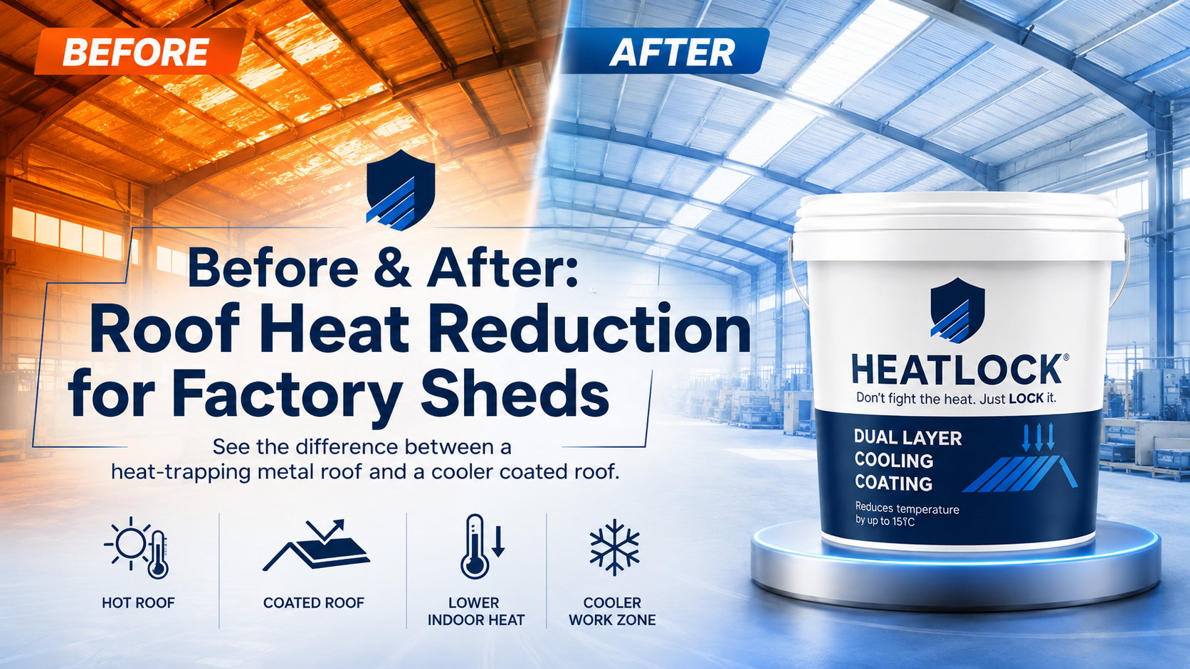 Heat Lock applied by Floorzy for roof heat reduction in hot industrial sheds