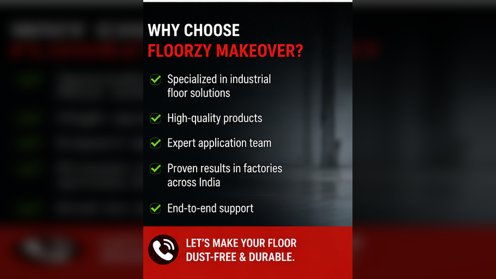 Dusty factory concrete floor before Floorzy industrial floor treatment