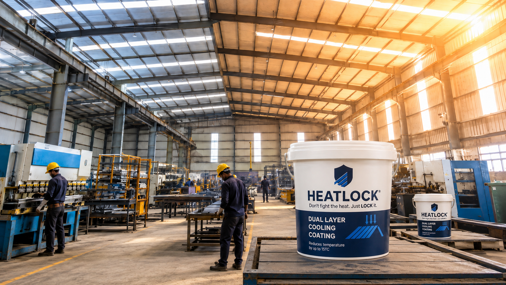 Heat Lock blog image showing industrial roof heat reduction for hot factory metal and GI roofs