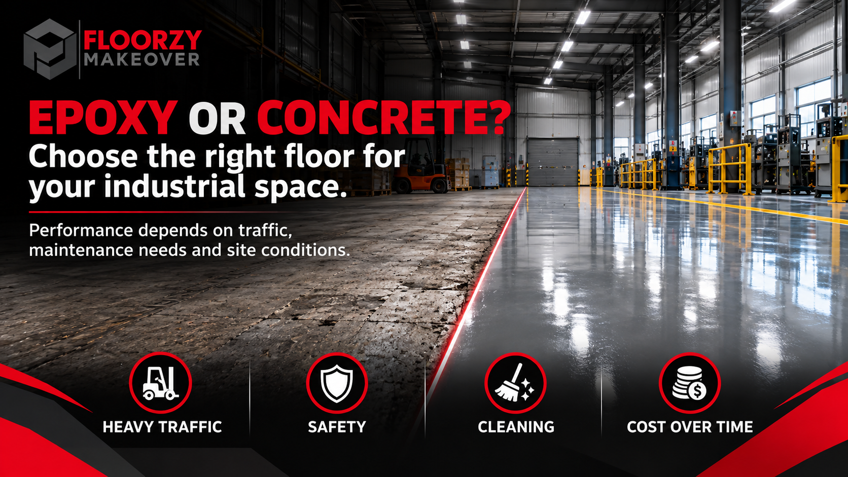 Epoxy floor coating on industrial concrete floor