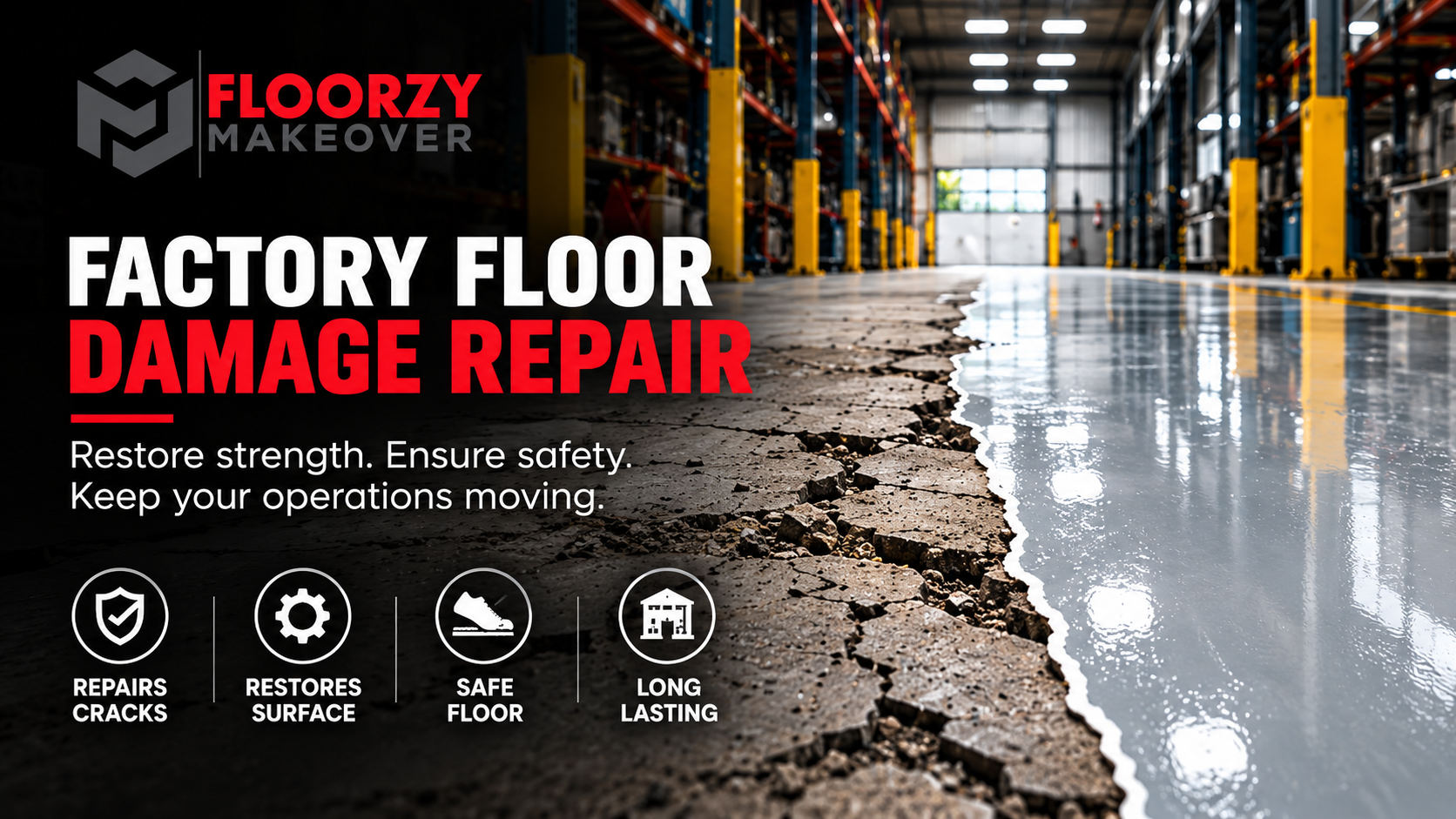Floorzy Makeover industrial epoxy flooring solution for a damaged factory floor in Bangalore