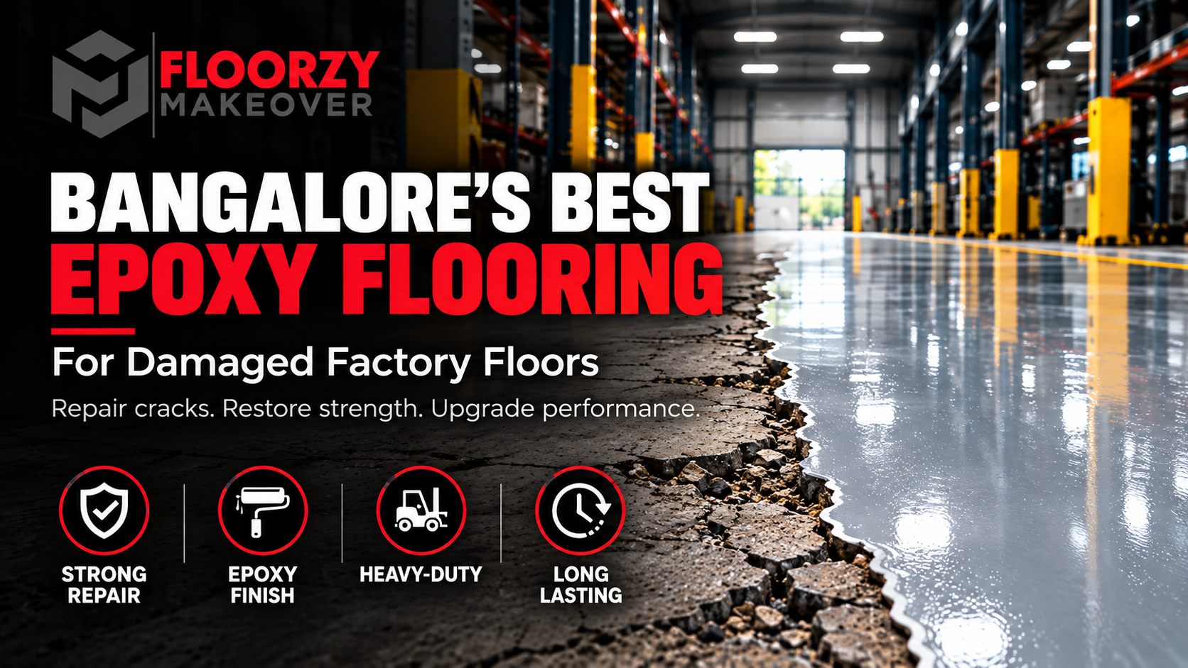 Industrial damaged floor restoration and epoxy flooring by Floorzy Makeover in Bangalore
