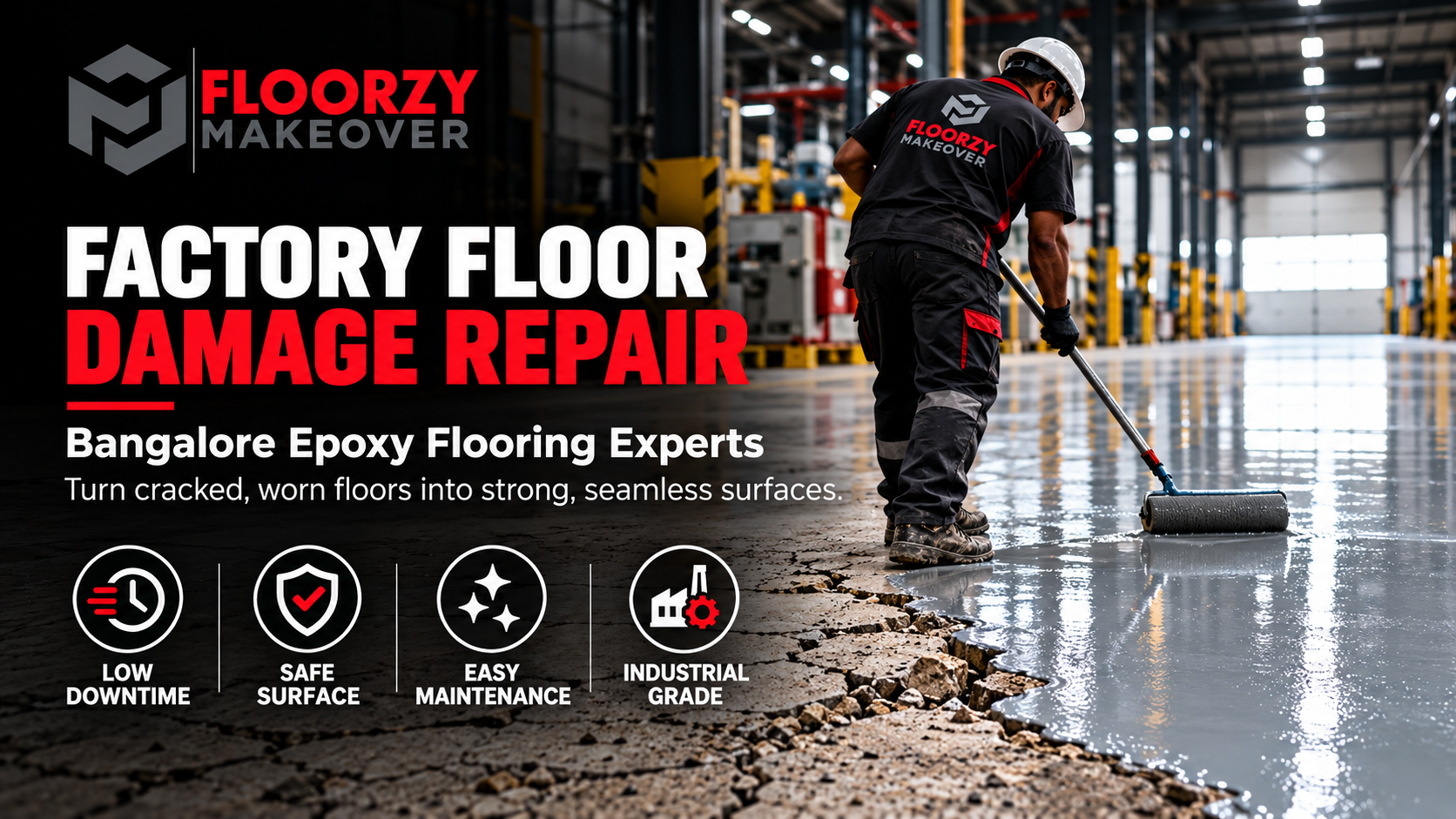 Factory floor preparation before epoxy flooring